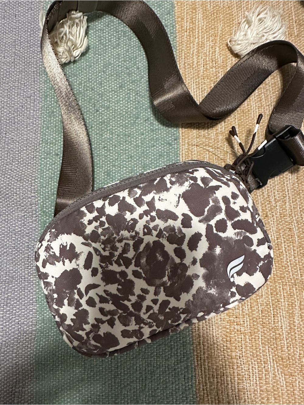 Fabletics Brown and White Leopard Print Crossbody Belt Bag